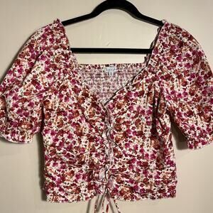 Kit + Sky Women Cotton Short Sleeve Off Shoulder Floral Blouse Top Size XL
